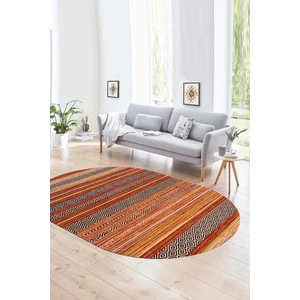 Napoli Home Dijital Kaymaz Yıkanabilir Modern Desen Oval Yolluk Mutfak Salon Halısı, N-O-Modern-17-Turuncu,