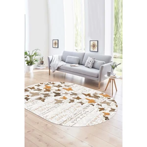 Napoli Home Dijital Kaymaz Yıkanabilir Modern Desen Oval Yolluk Mutfak Salon Halısı, N-O-Modern-42-Kahve,