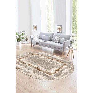 Napoli Home Dijital Kaymaz Yıkanabilir Modern Desen Oval Yolluk Mutfak Salon Halısı, N-O-Modern-37-Kahve,