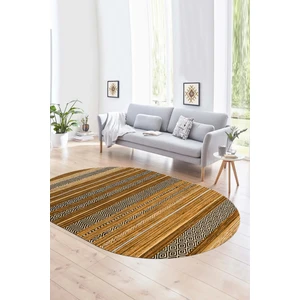 Napoli Home Dijital Kaymaz Yıkanabilir Modern Desen Oval Yolluk Mutfak Salon Halısı, N-O-Modern-17-Kahve,