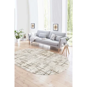 Napoli Home Dijital Kaymaz Yıkanabilir Modern Desen Oval Yolluk Mutfak Salon Halısı, N-O-Modern-89-Krem,