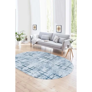 Napoli Home Dijital Kaymaz Yıkanabilir Modern Desen Oval Yolluk Mutfak Salon Halısı, N-O-Modern-89-Mavi,