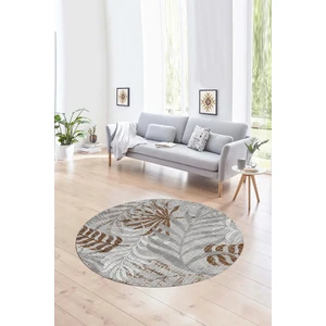 Napoli Home Dijital Kaymaz Taban Yıkanabilir Modern Desen Yuvarlak Mutfak Salon Halısı, N-Y-Modern-95-Kahve,