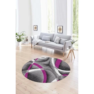 Napoli Home Dijital Kaymaz Taban Yıkanabilir Modern Desen Yuvarlak Mutfak Salon Halısı, N-Y-Modern-97-Mor,