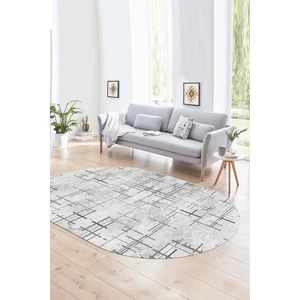 Napoli Home Dijital Kaymaz Yıkanabilir Modern Desen Oval Yolluk Mutfak Salon Halısı, N-O-Modern-89-Gri,