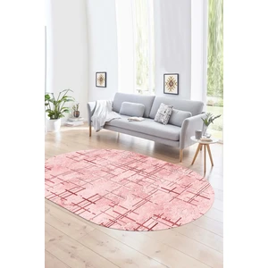 Napoli Home Dijital Kaymaz Yıkanabilir Modern Desen Oval Yolluk Mutfak Salon Halısı, N-O-Modern-89-Pembe,