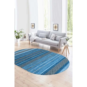 Napoli Home Dijital Kaymaz Yıkanabilir Modern Desen Oval Yolluk Mutfak Salon Halısı, N-O-Modern-17-Mavi,