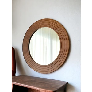 Dfn Wood Ahşap Görünümlü Mdf  Yuvarlak Duvar Salon Banyo Aynası