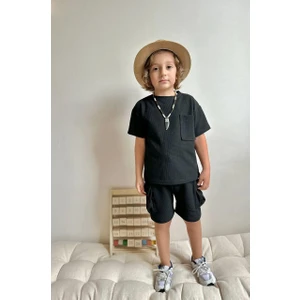 Yiğit Butik Yigit Butik Waffle Kumaş Şortlu Erkek Çocuk Takım