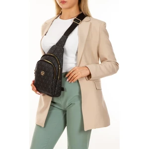 Newish Polo Kadın Siyah Deri Monogram Desenli Çapraz Bel Göğüs Ve Omuz Çantası newpolo218