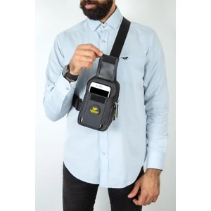 Newish Polo Siyah Sarı Telefon Bölmeli Çapraz Çanta