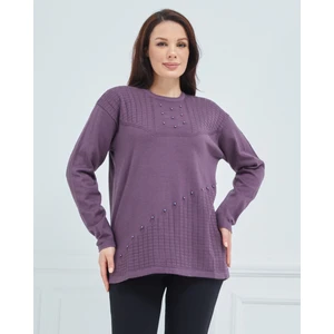 Kadın Lila Orta Yaş Günlük Triko Anne Bluz Kazak
