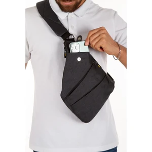 Newish Polo Siyah Keten Kumaş Çapraz Heybe Çanta