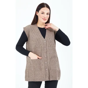 Kadın Vizon  Düğmeli Cepli Anne Yün Yelek