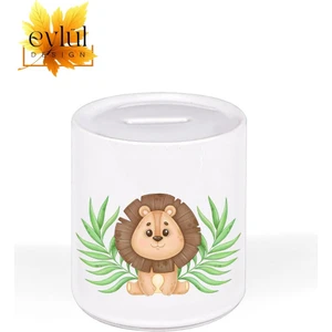 Eylül Design Sevimli Aslancık Sevimli Hayvan Özel Tasarım Baskılı Seramik Kumbara Açılabilir Kumbara