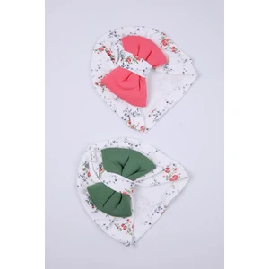 Baby Hola Kurdeleli Desenli Bebek Bone Şapka Bere 2'li Set 0-6 Ay Hediyelik 1758