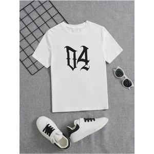 Rahat Kalıp Pamuklu Baskılı Beyaz Çocuk T-Shirt