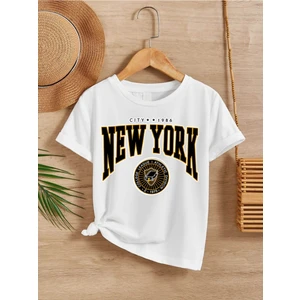 Rahat Kalıp Pamuklu Baskılı Beyaz Çocuk T-Shirt