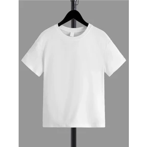 Rahat Kalıp Pamuklu Düz Beyaz Çocuk T-Shirt