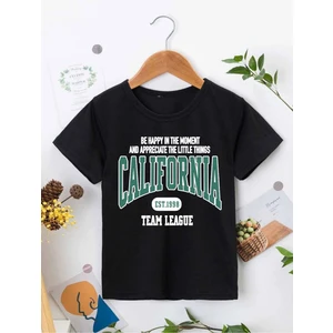 Rahat Kalıp Pamuklu Baskılı Siyah Çocuk T-Shirt