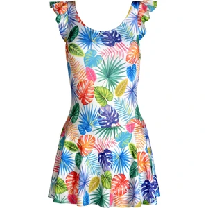 Beria Kadın Fırfır Detaylı Yaprak Desenli Etekli Elbise Mayo