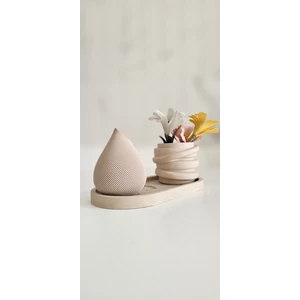 Beton Bohem Damla- Vazo-Oval Sunum Tepsisi(Çiçek Desenli Özel Model)