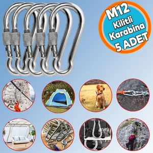 Kilitli 12 mm Karabina Yaylı Kanca Paslanmaz Çelik Kilit Tırmanma Olta Kamp Ekipmanları Hamak Anahtar Askı Kilidi (5 Adet)