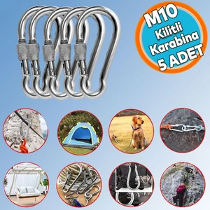 Kilitli 10 mm Karabina Yaylı Kanca Paslanmaz Çelik Kilit Tırmanma Olta Kamp Ekipmanları Hamak Anahtar Askı Kilidi (5 Adet)