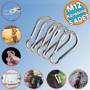 Karabina Yaylı Kanca Paslanmaz Çelik Kilit Olta Dağcılık Kamp Malzemeleri Salıncak (12 Mm) 5 Adet