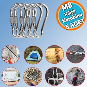 Kilitli 8 mm Karabina Yaylı Kanca Paslanmaz Çelik Kilit Tırmanma Olta Kamp Ekipmanları Hamak Anahtar Askı Kilidi (5 Adet)
