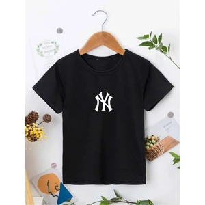 Ünisex Rahat Kalıp Pamuklu Baskılı Siyah Çocuk T-Shirt