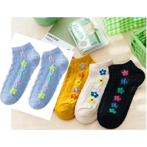 Dzc Kuzenler Avm 4 Çift Sevimli Desenli Kadın Patik Papatyalı Dikişli Çorap 36-40