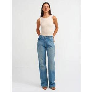 71466 Kendinden Tintli Straight Denim Pantolon-Mavi