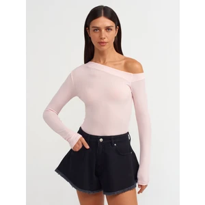 30475 Asimetrik Yaka Uzun Kollu Top-Açık Pembe