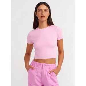 10357 Bisiklet Yaka Kısa Kol Crop Kazak-Toz Pembe