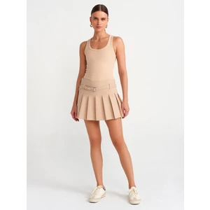 80836 Kalın Pilili Şort Etek-Bej