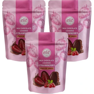 Elit Çikolata Sütlü Çikolata Kaplı Freeze Dried Bütün Çilek Draje 80G 3lü Set (3X80G)