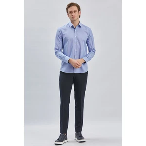 Mavi Uzun Kollu Bez Ayağı Sert Yaka Cepsiz Pamuklu Klasik Slim Fit Dar Kesim Gömlek 1004240230
