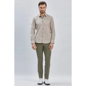 Camel Uzun Kollu Bez Ayağı Sert Yaka Cepsiz Pamuklu Klasik Slim Fit Dar Kesim Gömlek 1004240230