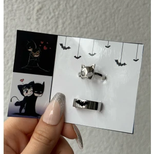 Harlofia Jewelry Ayarlanabilir Kedi Kadın Yarasa Adam Çift Yüzükleri