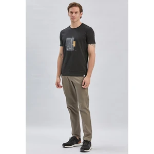 Siyah Baskılı Bez Ayağı Bisiklet Yaka %100 Pamuk Casual Slim Fit Dar Kesim Tişört 1011240167