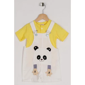 Bisiklet Yaka Kısa Kol Panda Fıgurlu Icı Tshirtlu Beyaz Renk Erkek Çocuk Sortlu Salopet