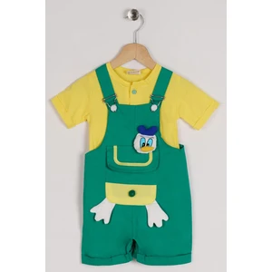 Askılı Donald Fıgurlu On Cep Detaylı Koyu Yeşil Renk Erkek Çocuk Sortlu Salopet