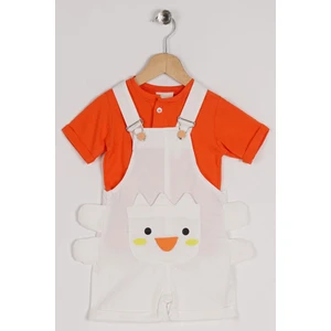 Bisiklet Yaka Kısa Kol Cıvcıv Fıgurlu Ceplı Beyaz Renk Erkek Çocuk Sortlu Salopet