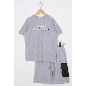 Ready Baskılı Gri Melanj Renk Erkek Cocuk Sortlu Takım