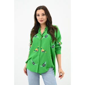 Kadın Nakış Işlemeli Oversize Gömlek 1735-24