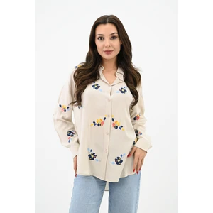 Kadın Nakış Işlemeli Oversize Gömlek 1735-24