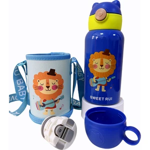 Sweet Rui Sweet Ruı 500ML Çift Kapaklı ve Pipetli Karikatür Paslanmaz Çelik Termos Bardak (Yurt Dışından)