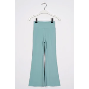 Yüksek Bel Ispanyol Paça Fitilli Çağla Yeşili Renk Kız Çocuk Tayt