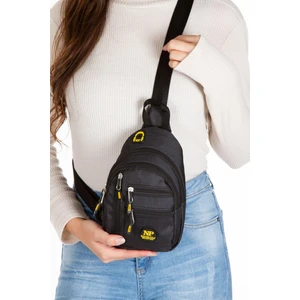 Newish Polo Siyah Sarı Keten Kumaş Çapraz Göğüs Çantası